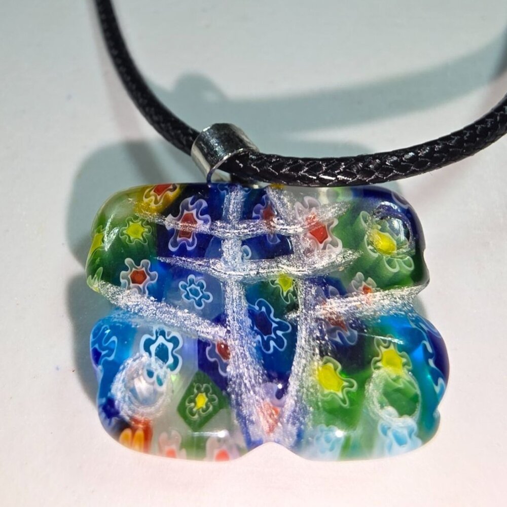 butterfly Glass Pendant Necklace Adjustable Black Cord Lobster Clasp nature